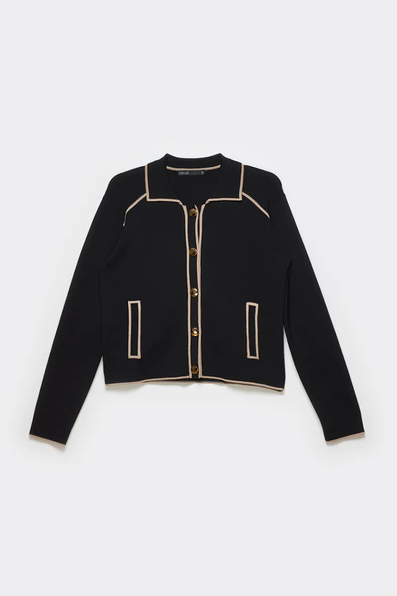 Chaqueta Mujer Punto Vivos Contratono Negro