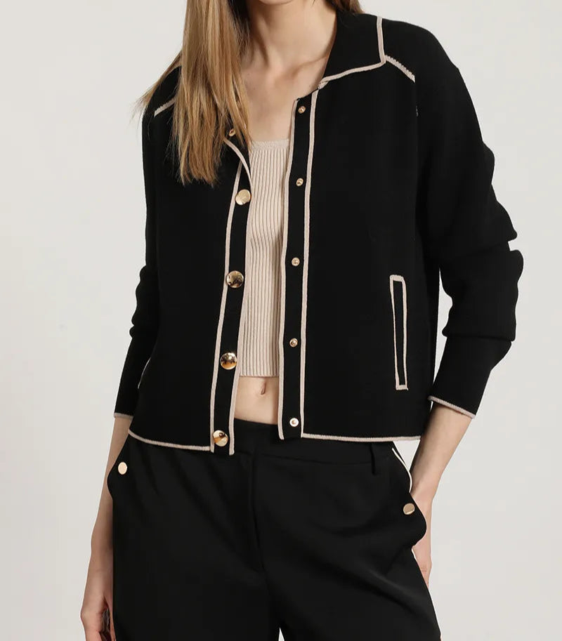 Chaqueta Mujer Punto Vivos Contratono Negro