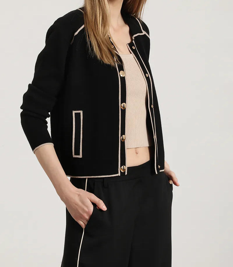 Chaqueta Mujer Punto Vivos Contratono Negro