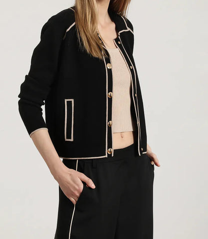 Chaqueta Mujer Punto Vivos Contratono Negro