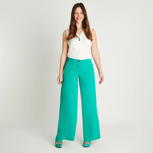 Pantalón Mujer Formal Verde Palazzo