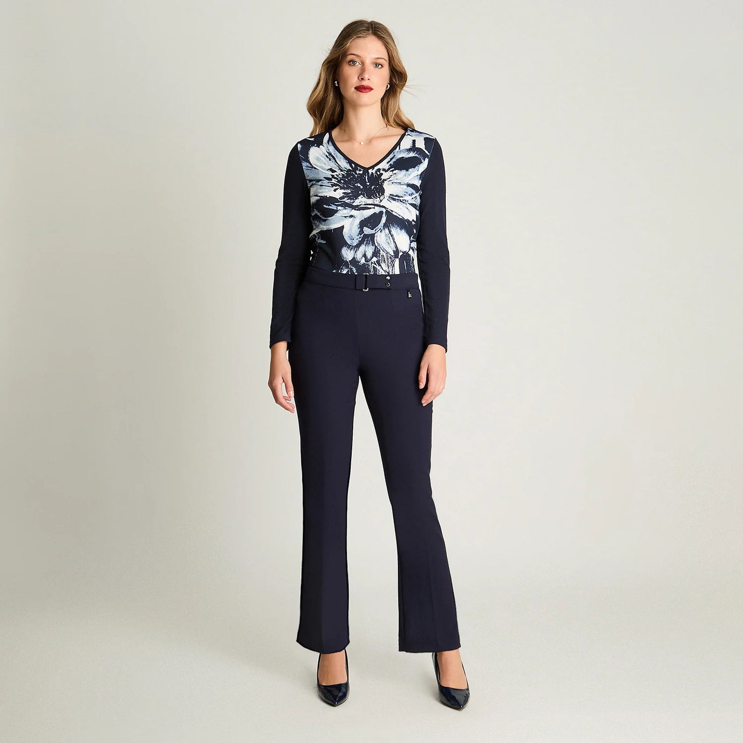 Pantalón Mujer Recto Con Pretina Trasera Elasticada Azul