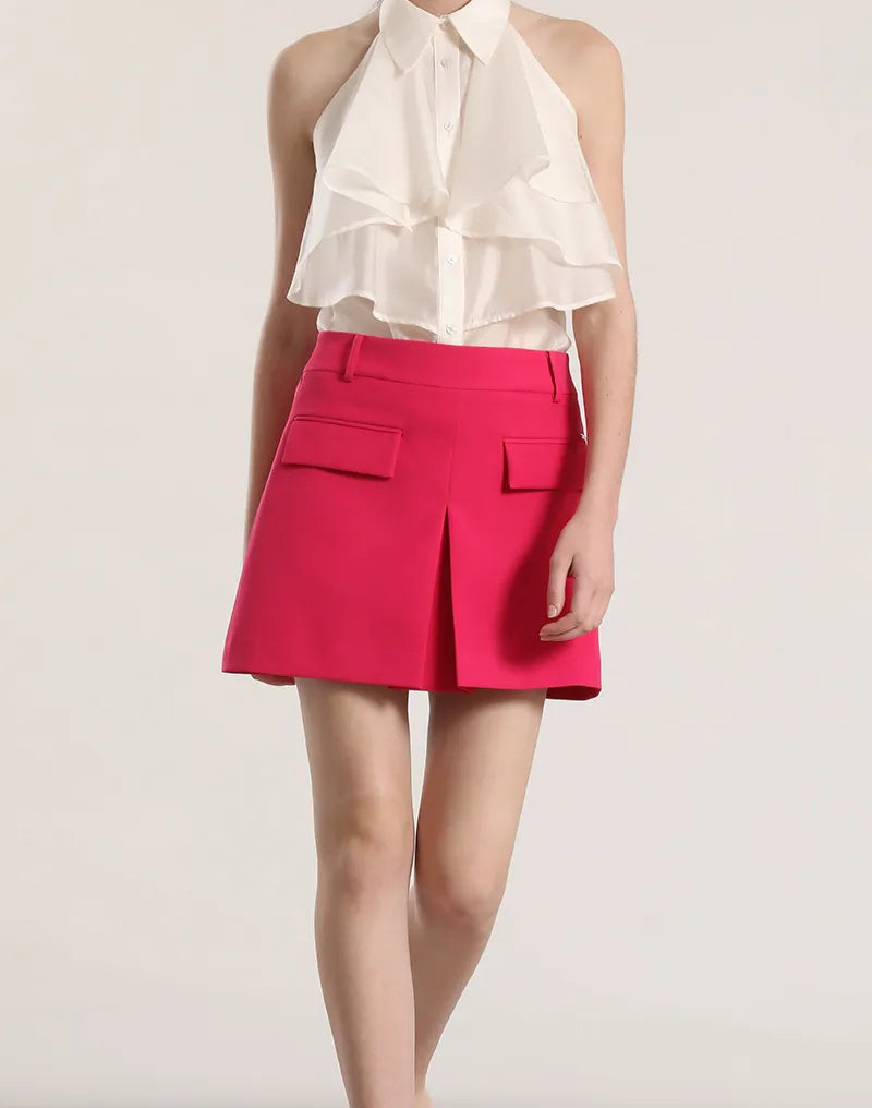 falda-short-mujer-pliegue-delantero-fresa