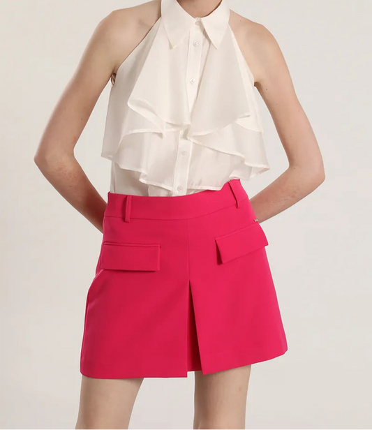 falda-short-mujer-pliegue-delantero-fresa