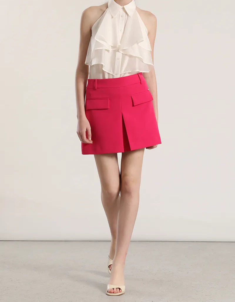 falda-short-mujer-pliegue-delantero-fresa