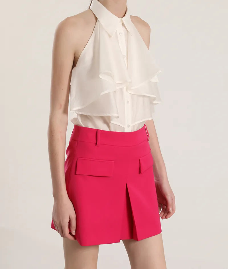 falda-short-mujer-pliegue-delantero-fresa