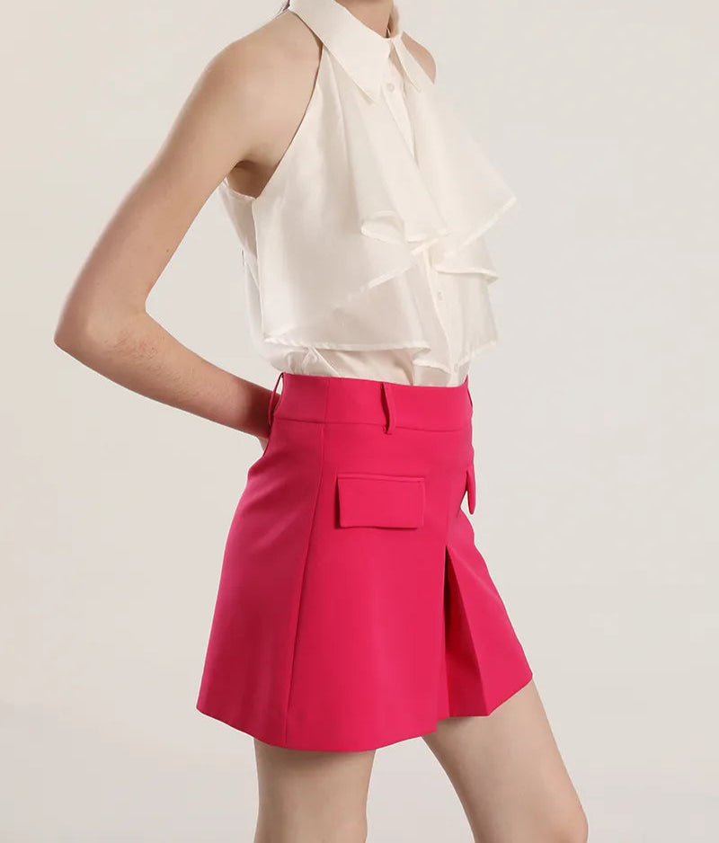 Falda Short Mujer Pliegue Delantero Fresa