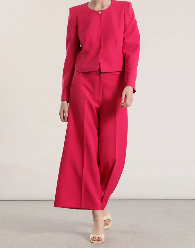 Pantalon Mujer Cropped Tiro Alto Con Cinturon Fresa