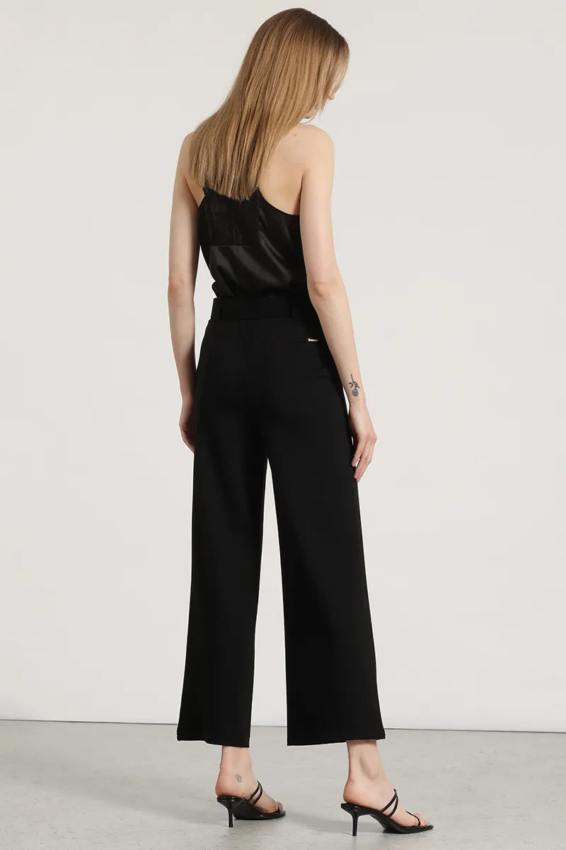 Pantalon Mujer Ancho Cinturon Roma Negro