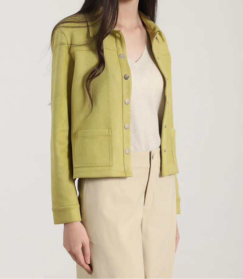 Chaqueta Mujer Efecto Gamuza Pistacho