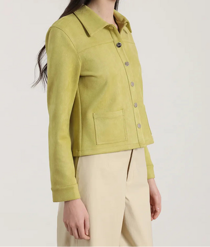 Chaqueta Mujer Efecto Gamuza Pistacho