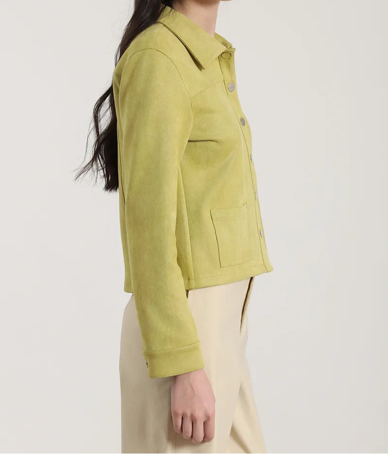 Chaqueta Mujer Efecto Gamuza Pistacho