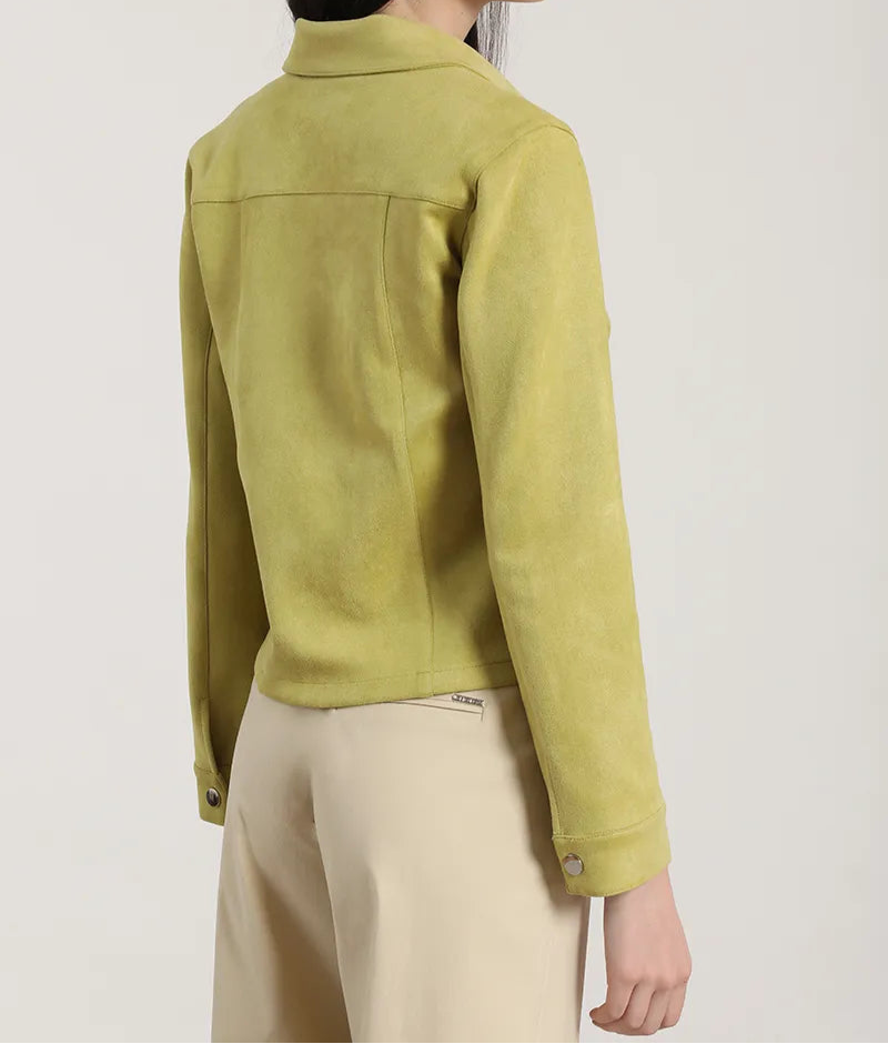 Chaqueta Mujer Efecto Gamuza Pistacho