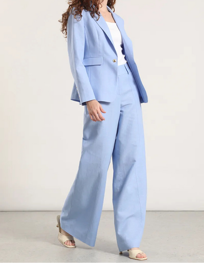 blazer-mujer-clasico-entallado-lino-algodón-celeste