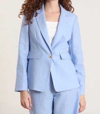 blazer-mujer-clasico-entallado-lino-algodón-celeste