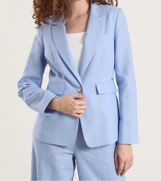 blazer-mujer-clasico-entallado-lino-algodón-celeste