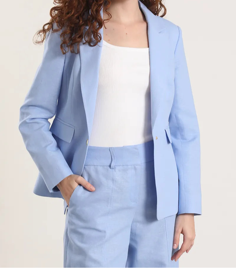 blazer-mujer-clasico-entallado-lino-algodón-celeste