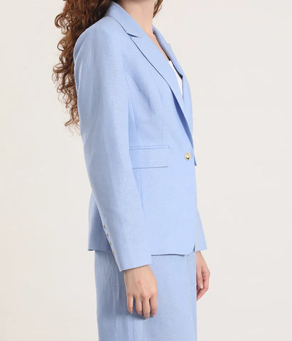 Blazer Mujer Clasico Entallado Lino Algodón Celeste