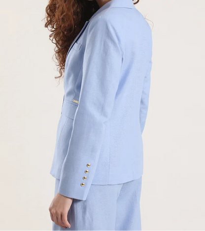 Blazer Mujer Clasico Entallado Lino Algodón Celeste
