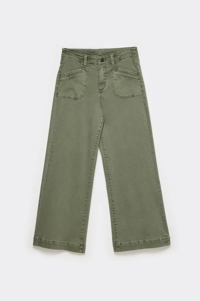 Jeans Mujer Color Slim Tiro Medio Militar