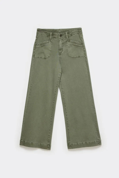 Jeans Mujer Color Slim Tiro Medio Militar