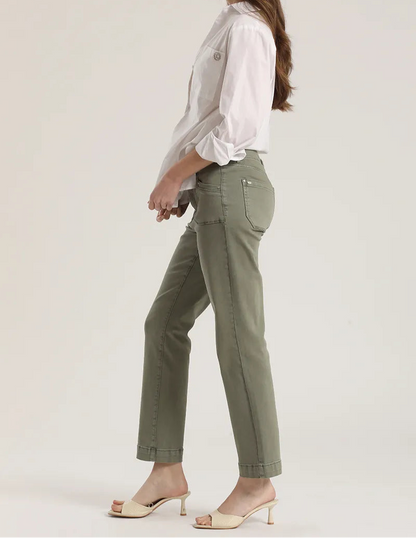 Jeans Mujer Color Slim Tiro Medio Militar