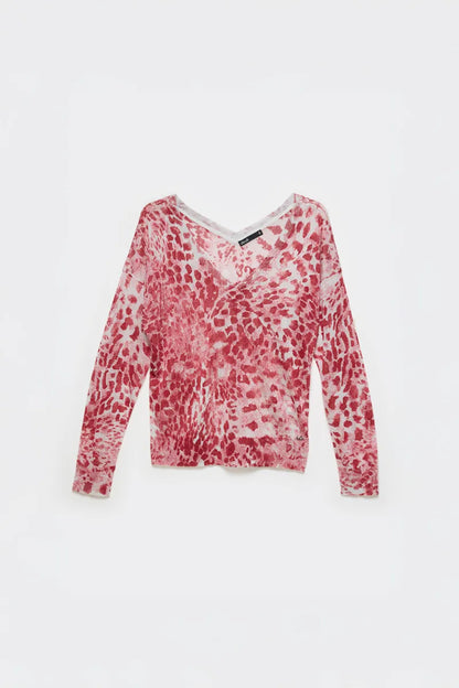 Sweater Mujer Tejido Punto Estampado Rosa