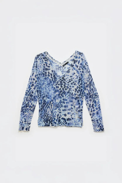Sweater Mujer Tejido Punto Estampado Azul