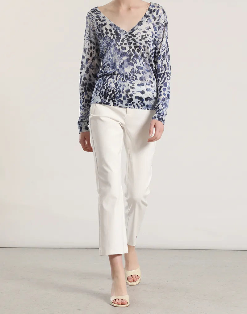 Sweater Mujer Tejido Punto Estampado Azul
