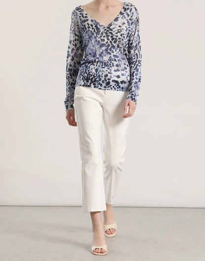Sweater Mujer Tejido Punto Estampado Azul