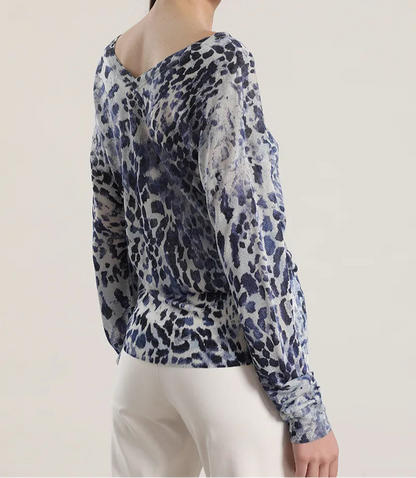 Sweater Mujer Tejido Punto Estampado Azul