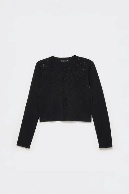 Cardigan Mujer Tejido Punto Aplicacion Strass Negro