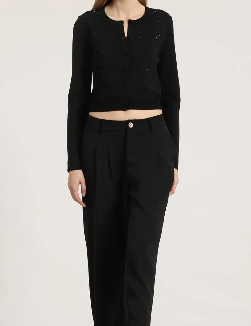 Cardigan Mujer Tejido Punto Aplicacion Strass Negro