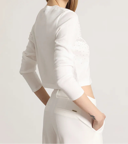 Cardigan Mujer Tejido Punto Aplicacion Strass Crudo