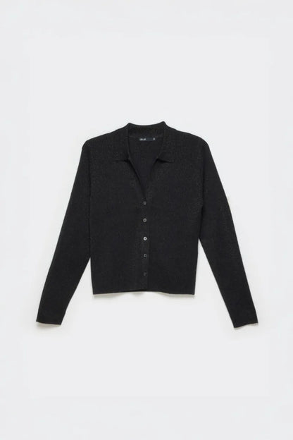 Cardigan Mujer Tejido Punto Metalizado Negro