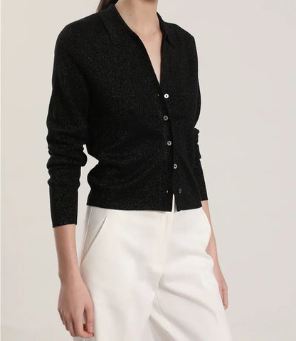 Cardigan Mujer Tejido Punto Metalizado Negro