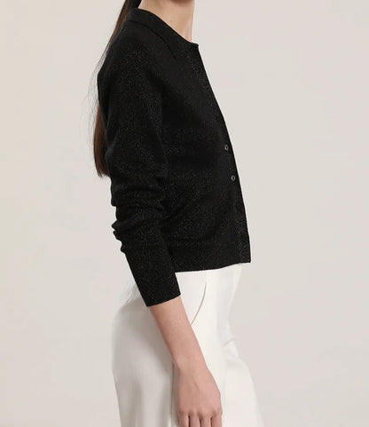 Cardigan Mujer Tejido Punto Metalizado Negro