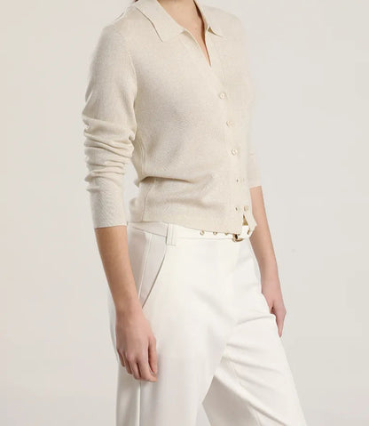 Cardigan Mujer Tejido Punto Metalizado Beige