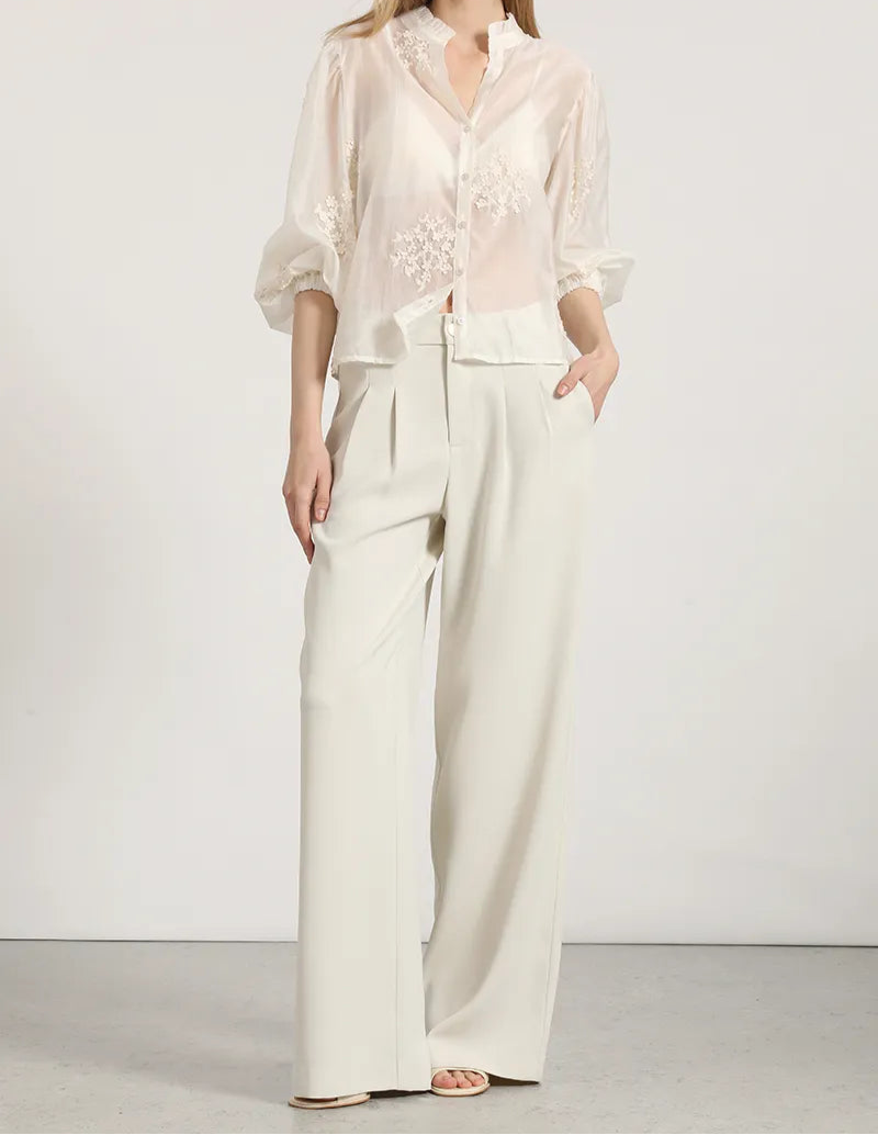 Pantalon Mujer Ancho Pinzas Tiro Alto Beige