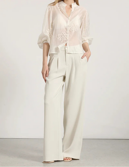 Pantalon Mujer Ancho Pinzas Tiro Alto Beige