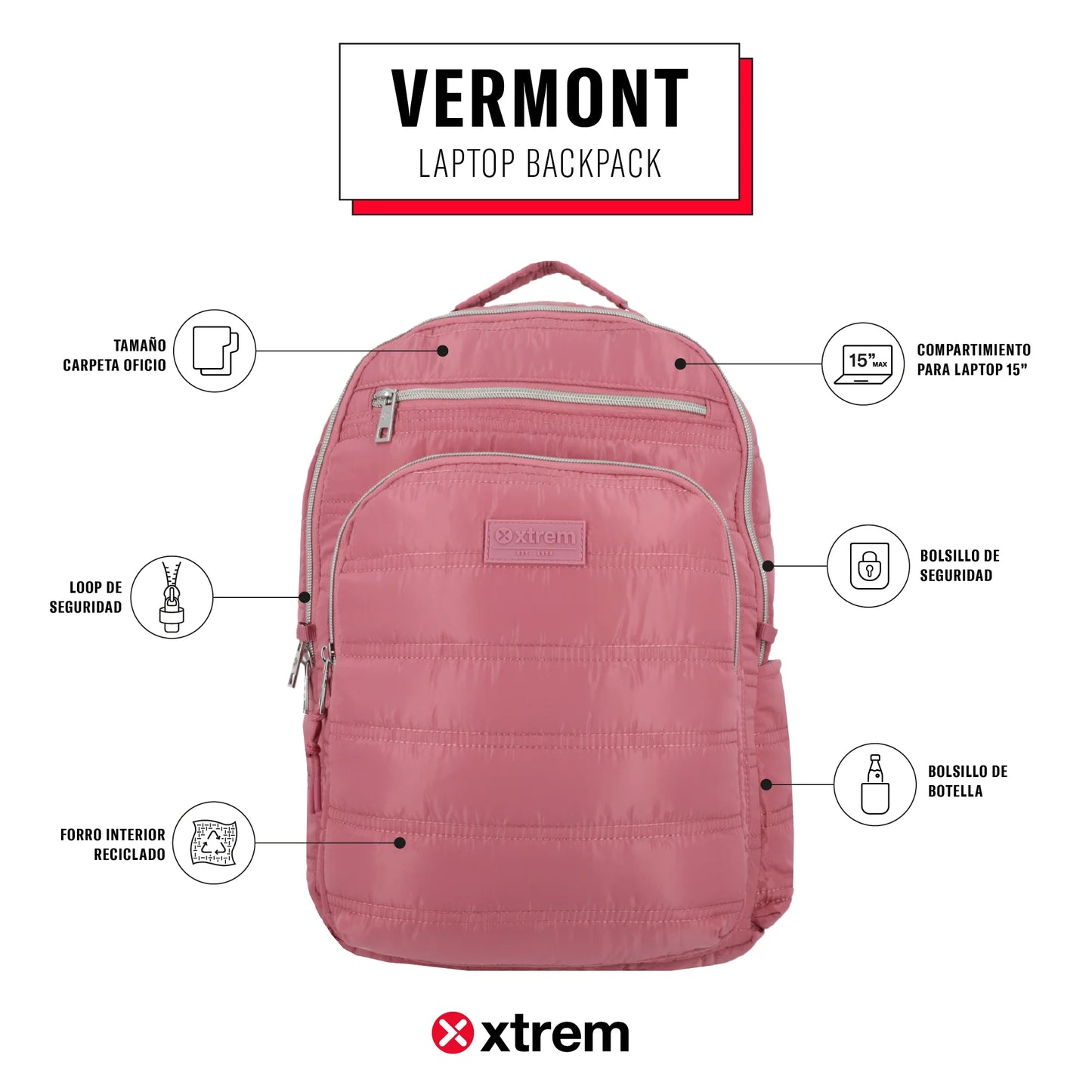 Mochila para notebook 15" Vermont rosada/plateada