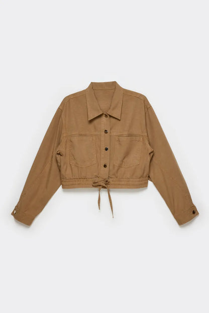 Chaqueta Mujer Cazadora Con Proceso Lyocell Lino Camel