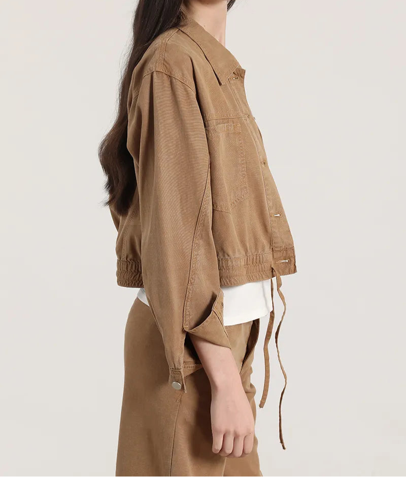 Chaqueta Mujer Cazadora Con Proceso Lyocell Lino Camel