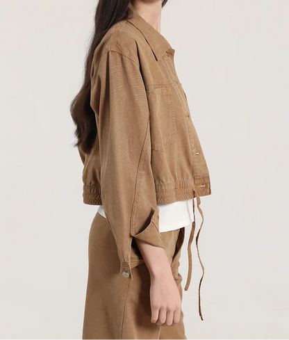 Chaqueta Mujer Cazadora Con Proceso Lyocell Lino Camel