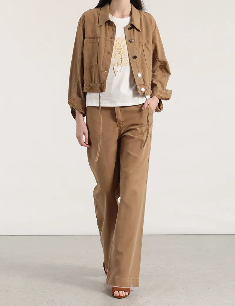 Chaqueta Mujer Cazadora Con Proceso Lyocell Lino Camel