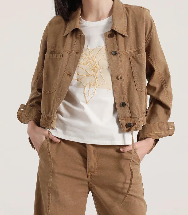 Chaqueta Mujer Cazadora Con Proceso Lyocell Lino Camel