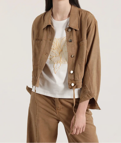 Chaqueta Mujer Cazadora Con Proceso Lyocell Lino Camel