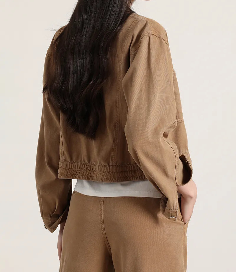 Chaqueta Mujer Cazadora Con Proceso Lyocell Lino Camel