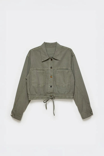 Chaqueta Mujer Cazadora Con Proceso Lyocell Lino Militar