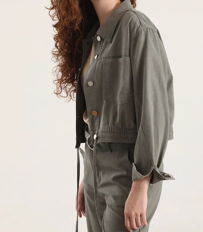 Chaqueta Mujer Cazadora Con Proceso Lyocell Lino Militar